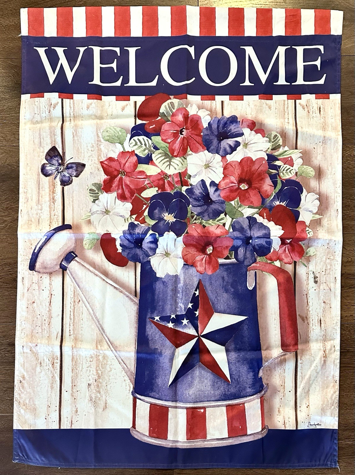 Welcome July 4th Summer America Red White Blue Garden House Flag 28"x40" gallery