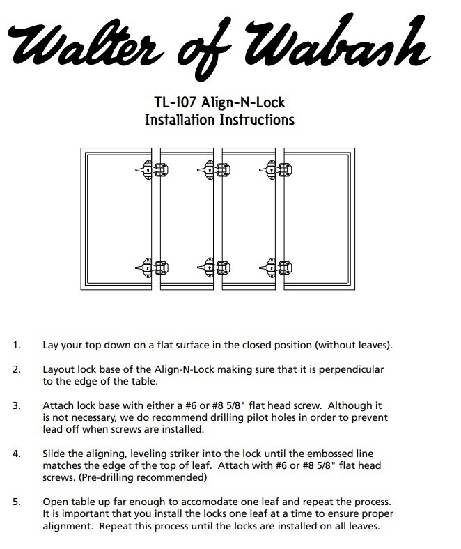 WALTER #TL-107BRx108BR TABLE LEAF LOCKS FOR EXTENSION TABLES, WITH SCREWS gallery