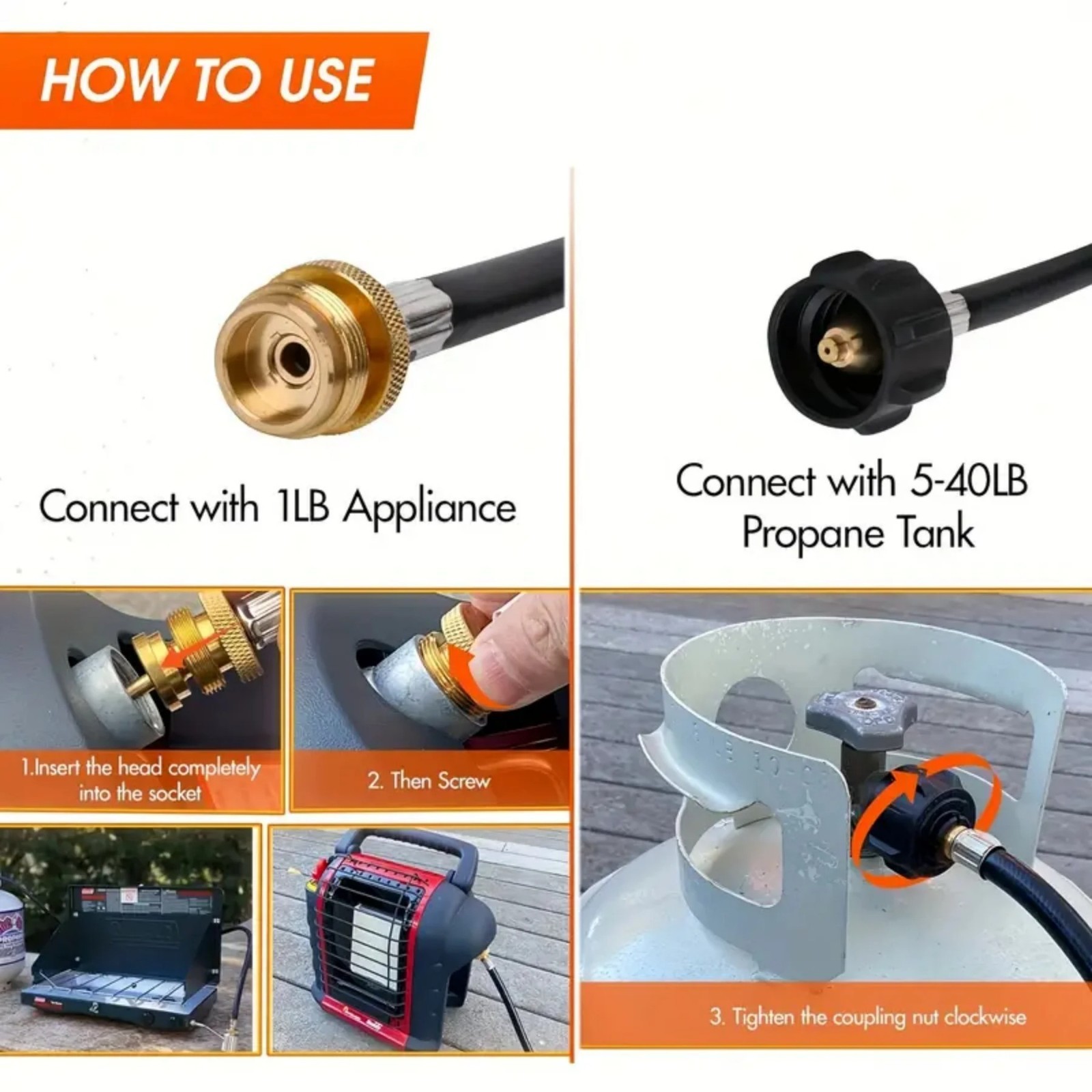 6FT Propane Adapter Hose LP Tank 1lb to 20lb Converter For QCC1 Type Gas Grill gallery