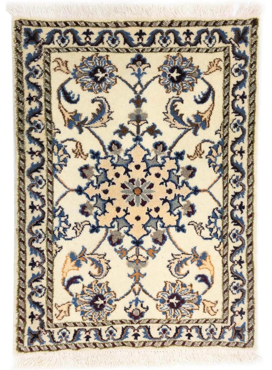 Handmade Small Indo-Nain 2X3 ft Wool Oriental Rug Classic Floral Design Carpet gallery