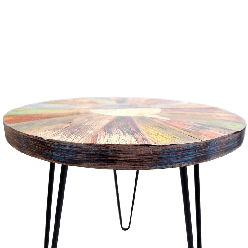 Greenage Solid Reclaimed Wood Side End Table Nightstand Round Sun Flower 20" H gallery