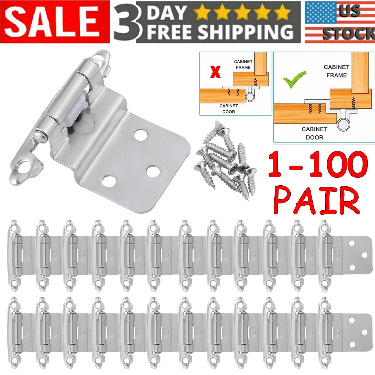 Lot Kitchen Cabinet Hinges Overlay Self Closing Face Mount Cupboard Door Hinge gallery