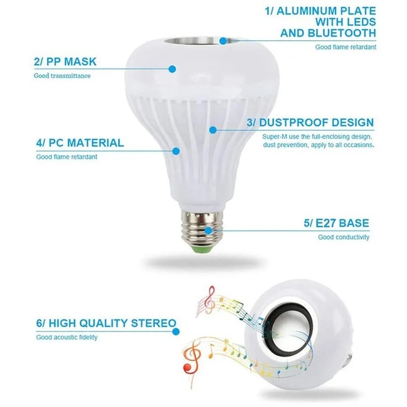 12W E27 LED Bluetooth Speaker Light Bulb - Color Changing RGB Lamp + Remote Cont gallery
