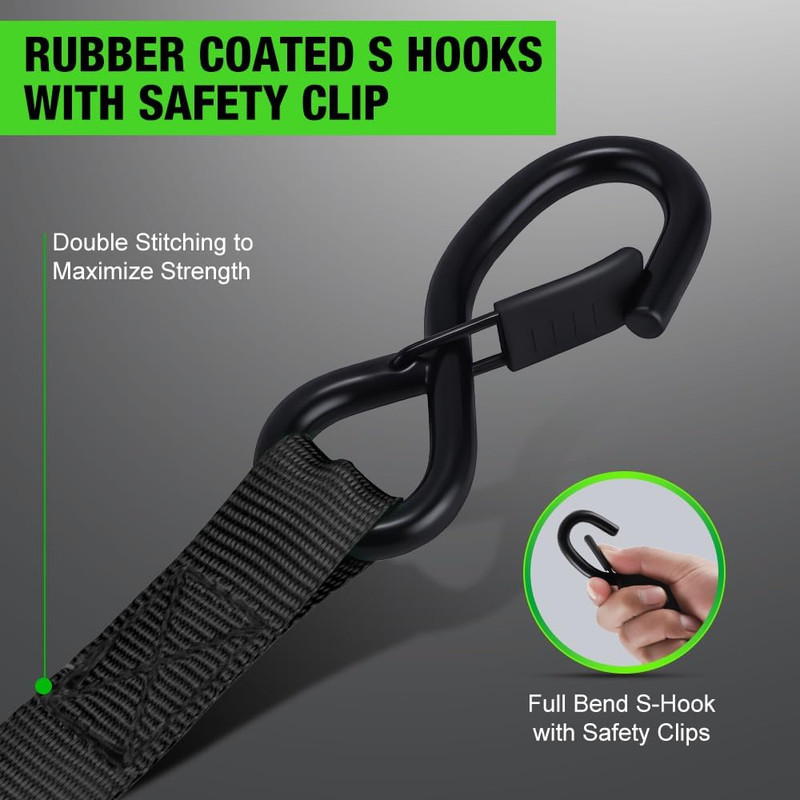 Retractable Ratchet Straps (4-Pack) - 1 Inch X 10 Feet (1,650Lb Break Strength) gallery