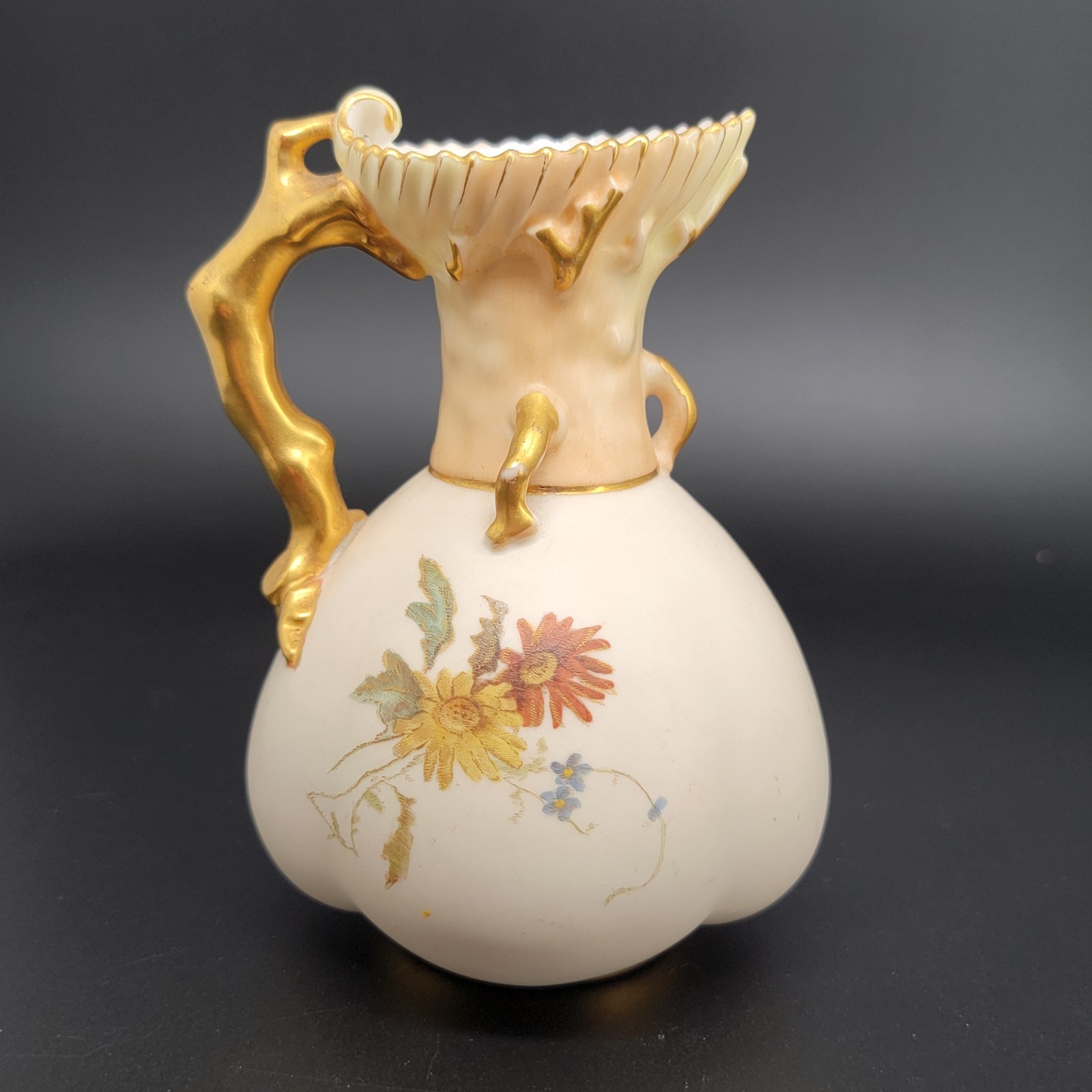 Antique Royal Worcester England 1507 Hand Painted PorcelainPitcher Floral 4" gallery