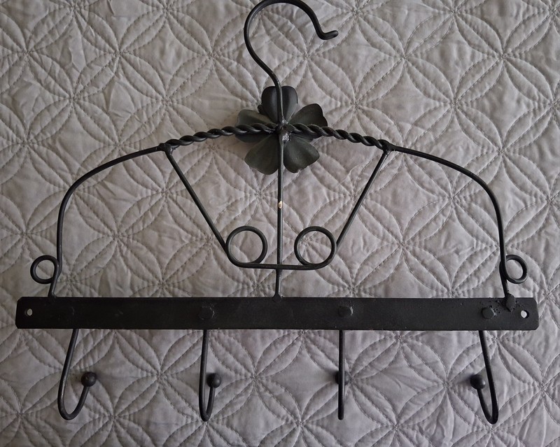 2 Rustic Metal Racks With Hooks Primitive Wall Mounted With Metal Floral Accent gallery