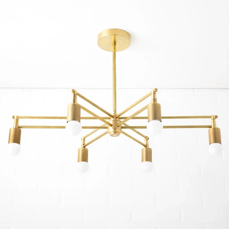 Adjustable 6 Arms Matte Brass Chandelier Light fixture Art Décor Pendent
