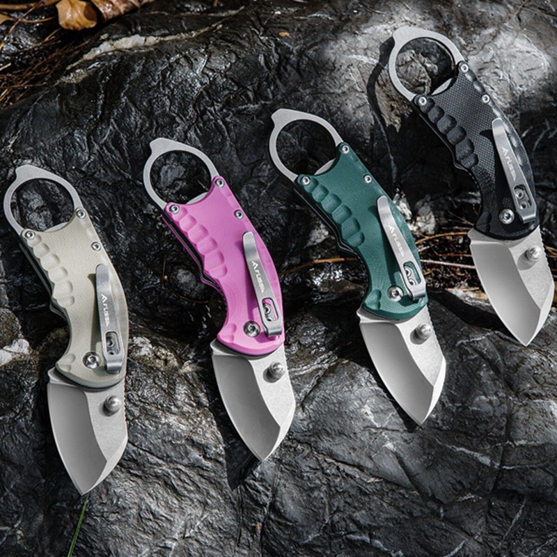 FLISSA 4"Small Folding Pocket Knife Desert Tan G10 Handle w/8Cr13MoV Steel Blade gallery