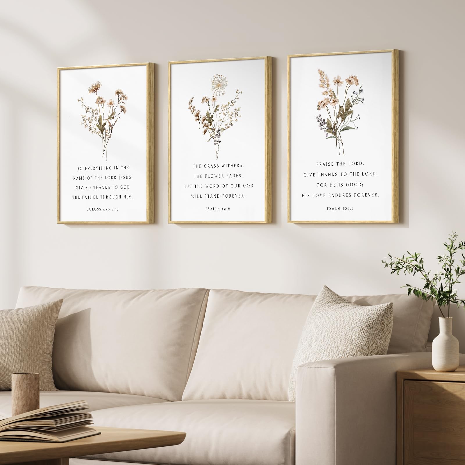Framed Christian Scripture Wall Art Set of 3, Wildflower Floral Bible Verse P... gallery