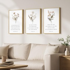 Framed Christian Scripture Wall Art Set of 3, Wildflower Floral Bible Verse P…