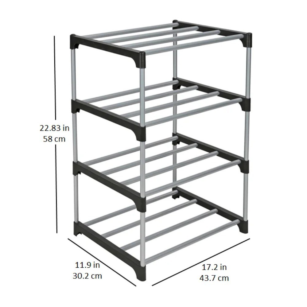 4 Tier Shoe Rack Organizer Storage Stand for 8 Pairs of Shoes Black Silver Metal gallery