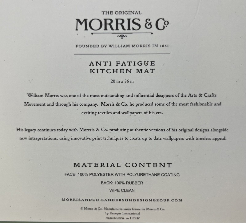 William Morris & Co~Kitchen MAT/Bath MAT~Anti-fatigue~Artistic Design~20x36~NWT~ gallery