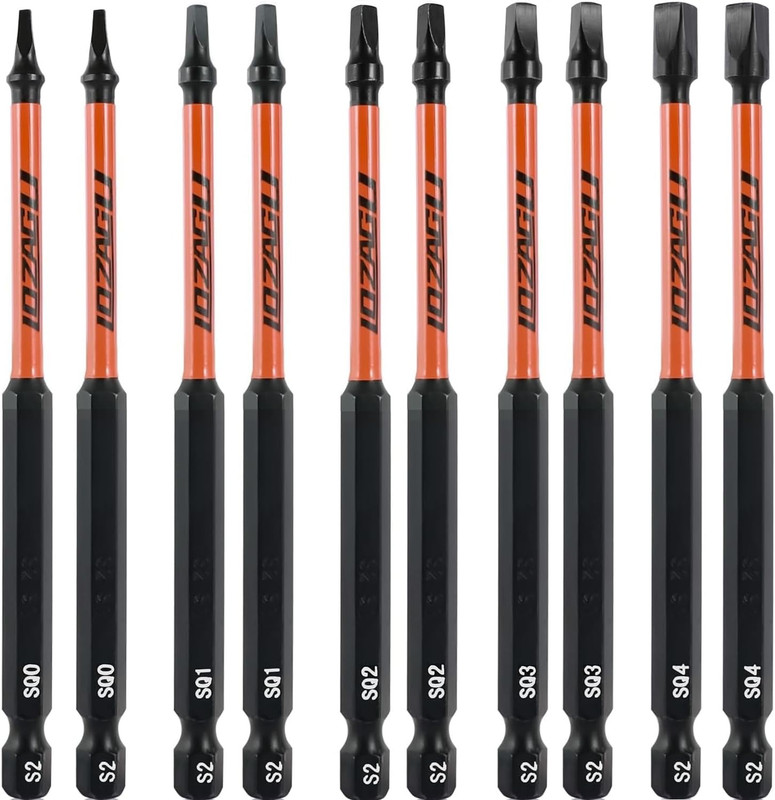 10Pcs Square Drive Bits Set, 4” Long Premium S2 Alloy Steel Square Bit Set #0, 1 gallery