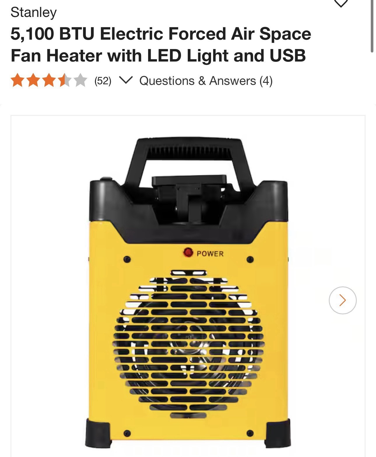 Stanley 5100 BTU Electric Forced Air Space Fan Heater w/ USB & LED gallery