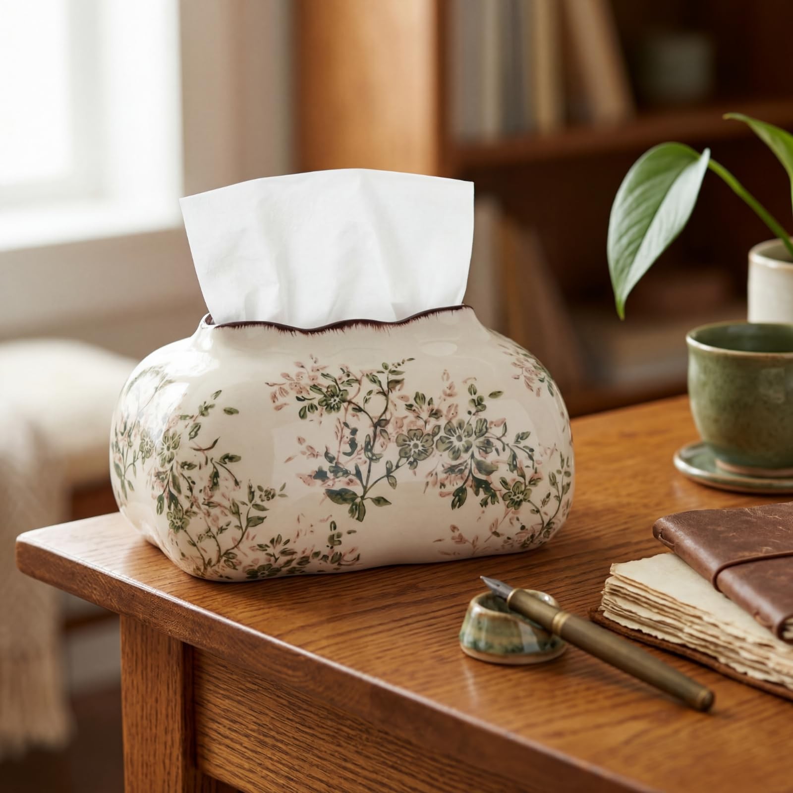 Vintage Floral Ceramic Tissue Box Cover Chinoiserie Decorative Tissue Holder ... gallery