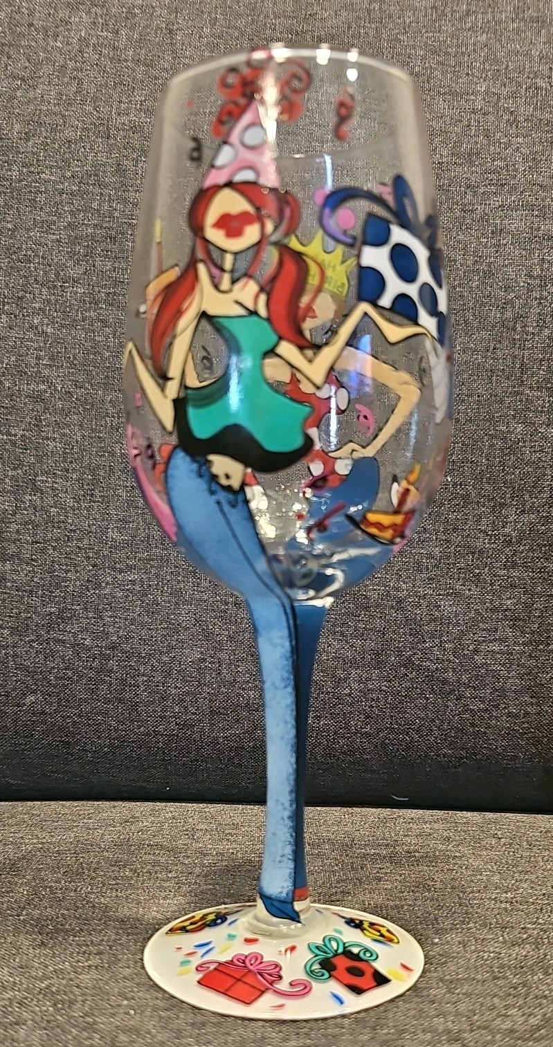 Bottoms Up Hand Painted Wine Glass “Happy Birthday” 15 oz. 95 & Sunny gallery