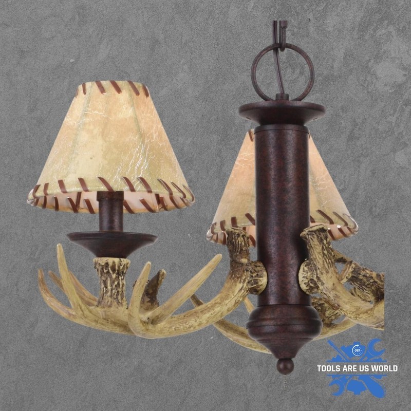 3 LED Ceiling Fan Light Kit Weathered Patina Faux Antler Rustic Lodge Lantern gallery