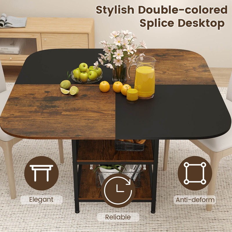 47.5” Square Dining Table w/Double-colored Splice Desktop 2-Tier Storage Shelves gallery