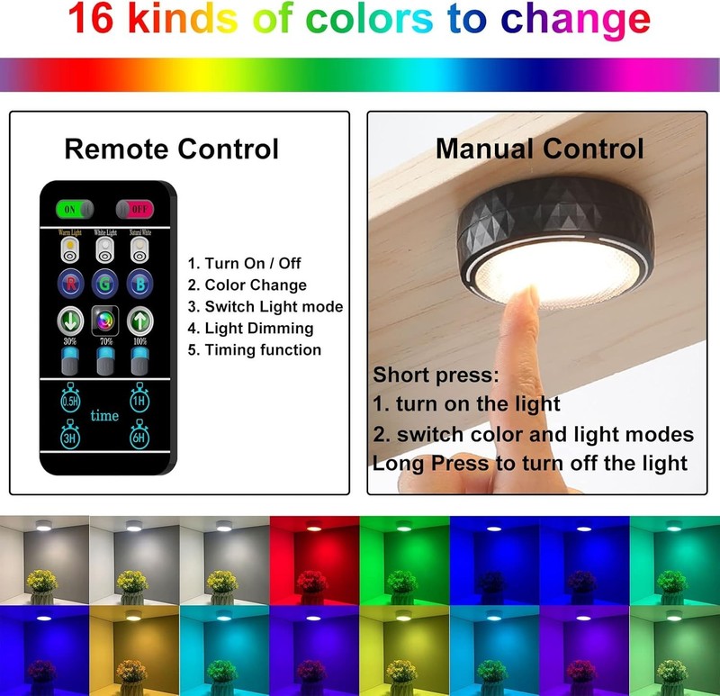 Dimmable Wireless LED Puck Lights with Remote - Perfect for Cabinets & Shelves gallery