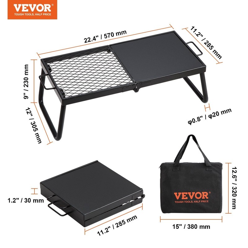 22.4" Outdoor Campfire Grill - Foldable Heavy Duty Cooking Grate with Legs gallery