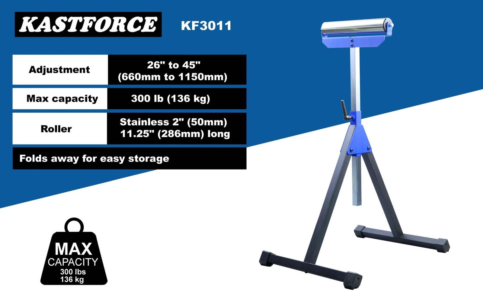 Heavy-Duty Roller Stand with 2 Inch Roller 300 Lbs 136 kg Capacity, Adjustabl... gallery