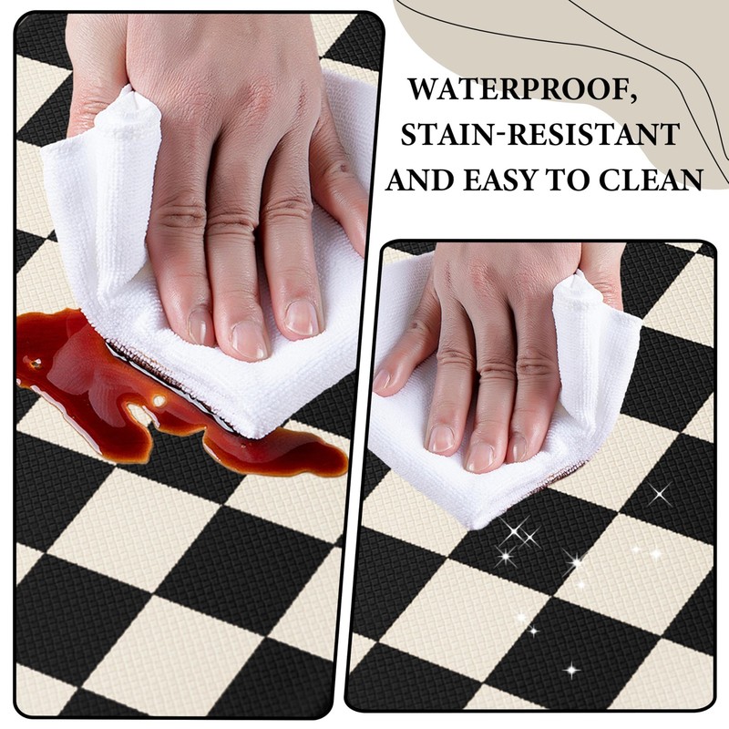 Beige Black Checkered Grid Checkerboard Kitchen Rug Sets [2 PCs], Anti gallery
