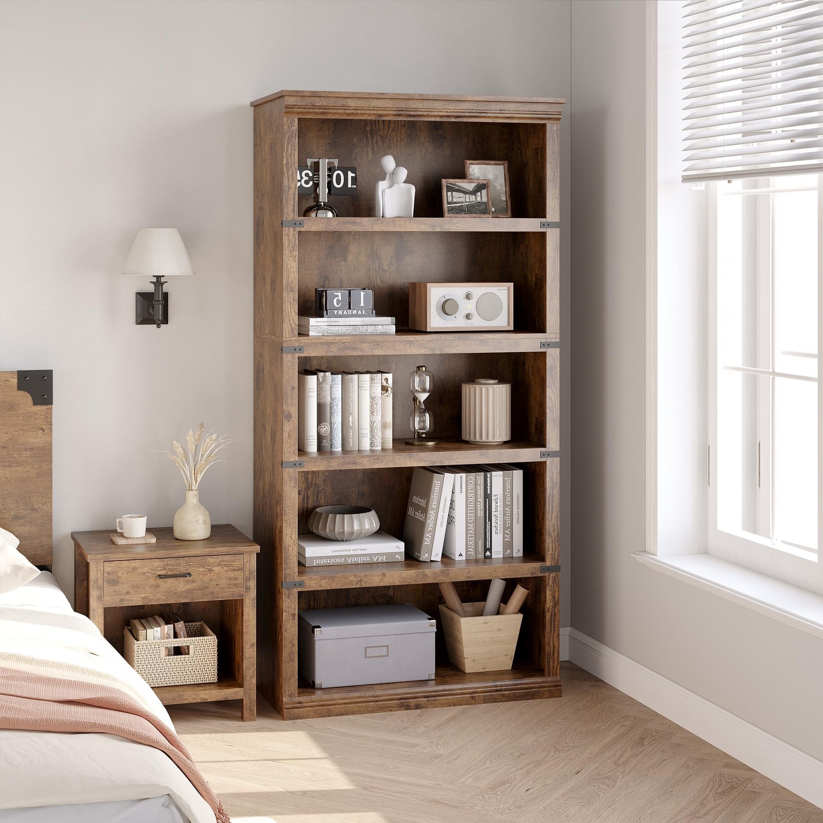 5 Tier Bookcase Farmhouse Book Shelf with Storage Wooden for Home Office 67.4" gallery
