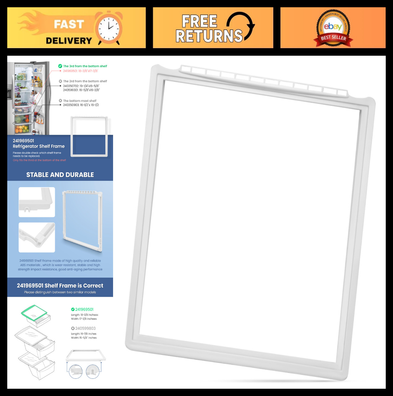 Refrigerator Shelf Frame Replacement - Thick ABS Food-Grade for Fridge Models gallery