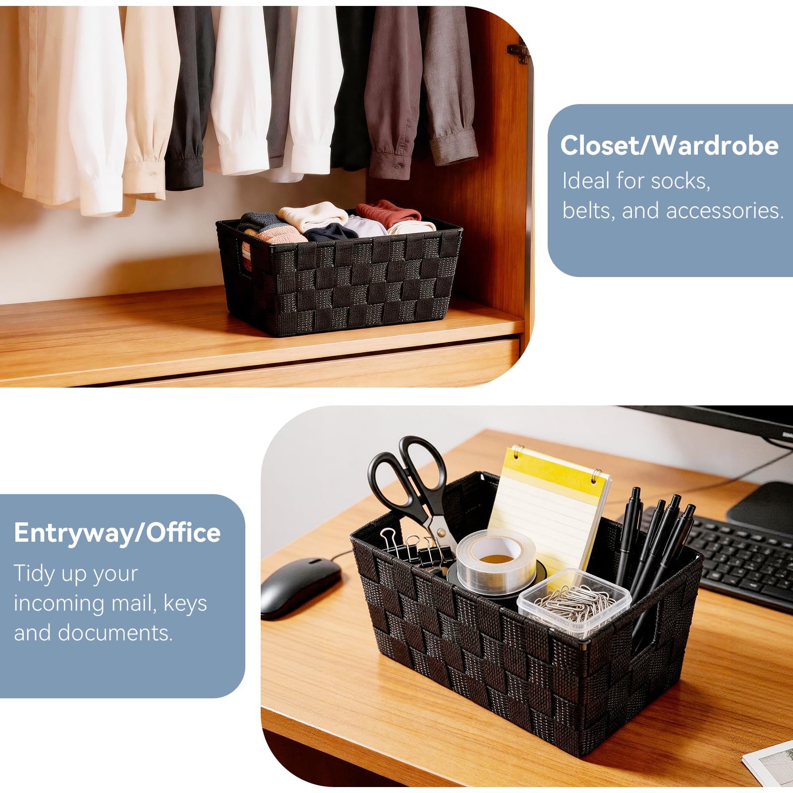 Small Woven Storage Baskets for Shelves - 11.42 × 6.5 × 4.53 inches, Black gallery