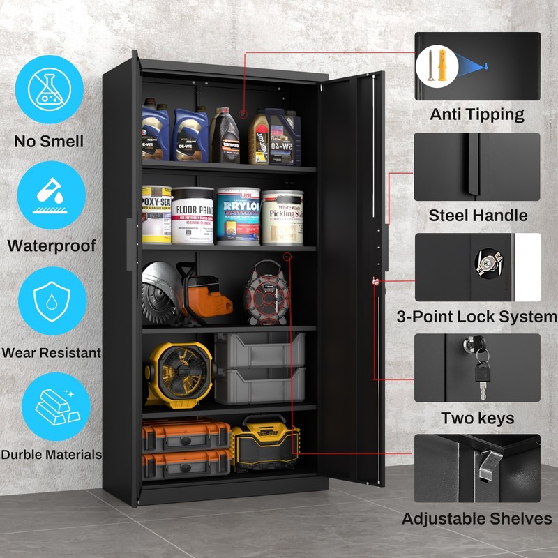 71" Lockable Storage Cabinet, 16.5" Deep Metal Garage Cabinets with 4 Shelves gallery