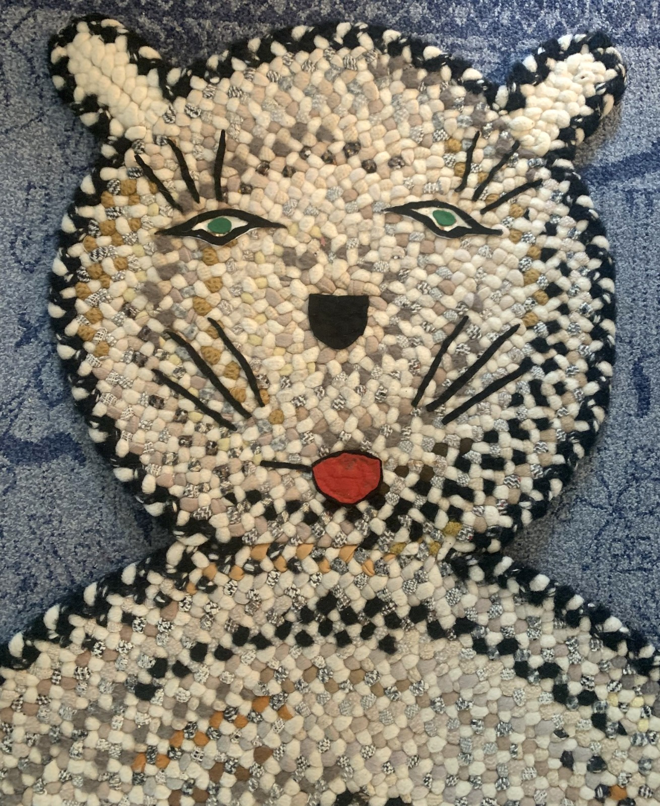 Very Unique Thick Vintage Hand Braided 57" Cat Design Area Rug gallery