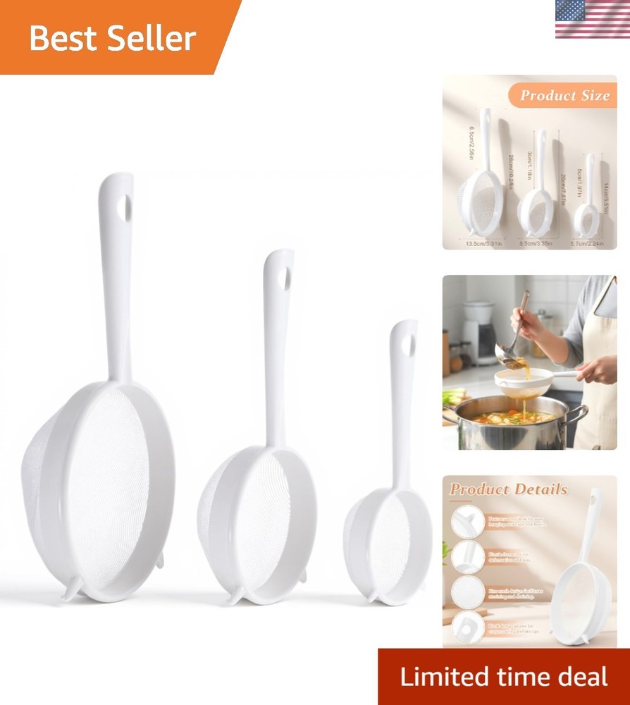 3 Pcs Plastic Nylon Mesh Strainer Colander with Handle Double Ear Fine Food Mesh