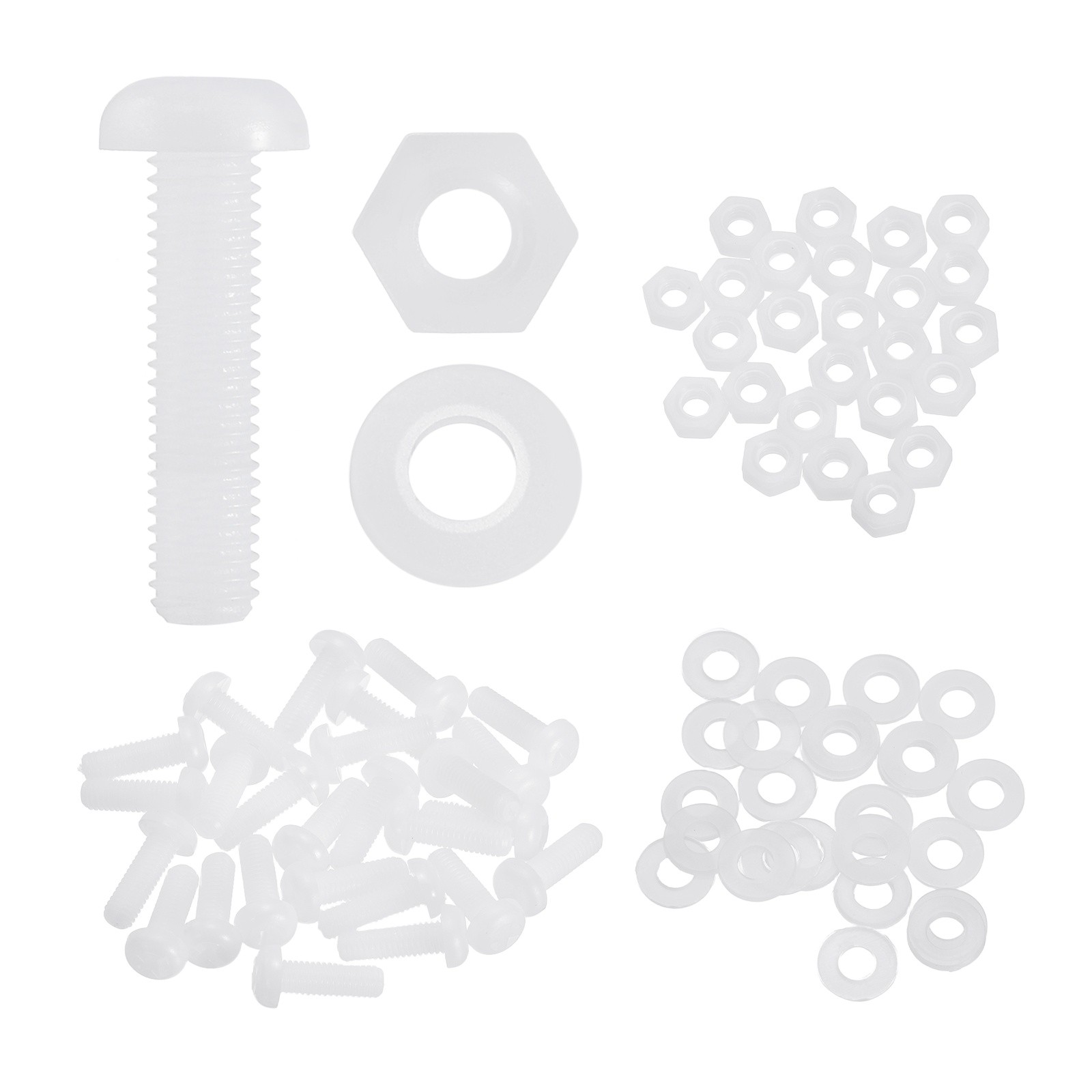 25 Set M5x20mm Nylon Round Head Bolts Hex Nuts Washer Combination Kit, White gallery