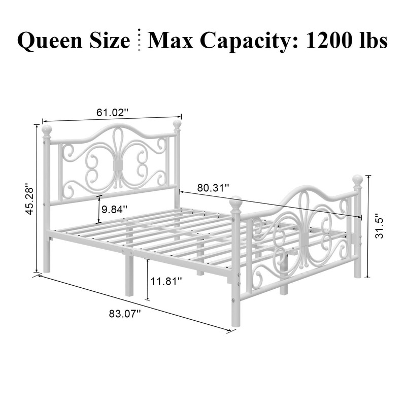 Queen/Twin/Full Metal Platform Bed Frame with White Headboard & Footboard gallery