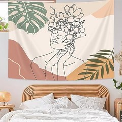 Boho Line Wall Tapestry – Minimalist Lines Abstract Women 60″L x 40″W Beige