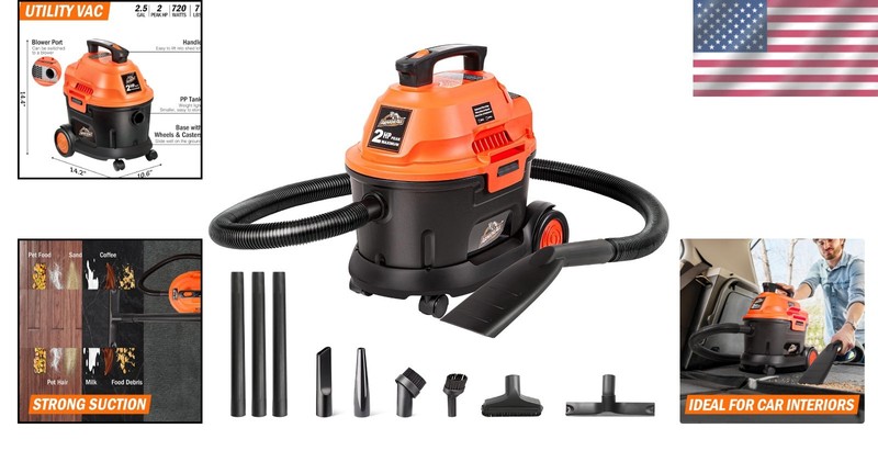 Compact and Versatile AA255W Utility Wet/Dry Vac - 2 Peak HP, 13 Accessories gallery