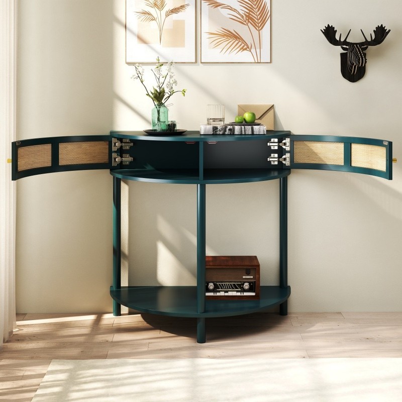 Half Moon Design End Table,Entryway Console Table with 2 Storage Cabinet gallery