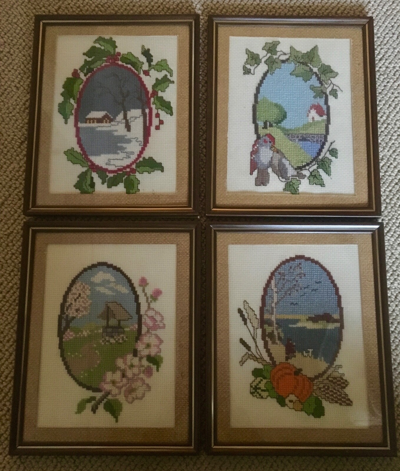 Four Seasons CrossStitch Embroidered Pictures Wall Art Winter Summer Fall Spring gallery