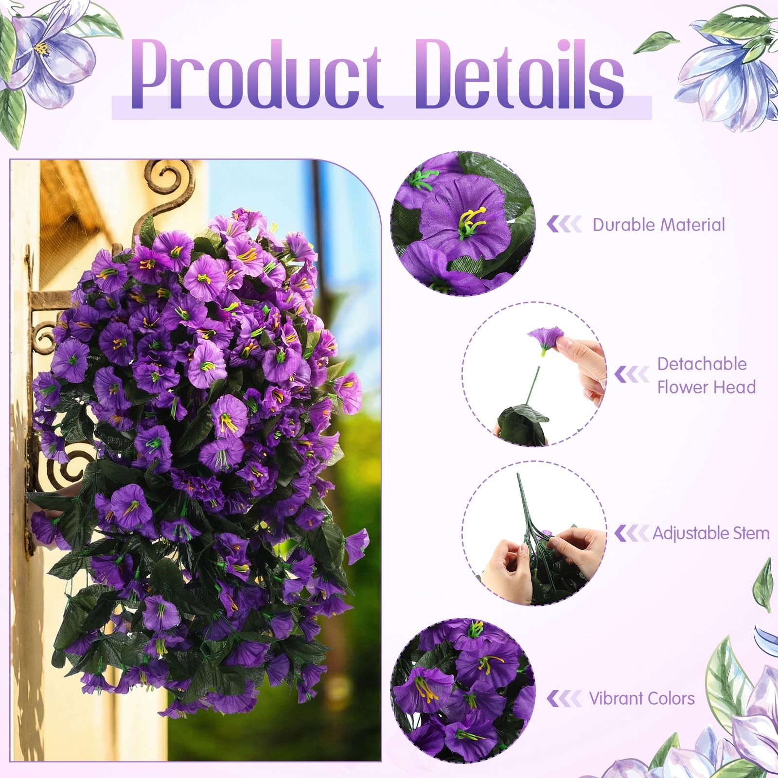 2 Pcs Artificial Fake Hanging Flowers Plants for Outdoor Faux Silk Morning Gl... gallery