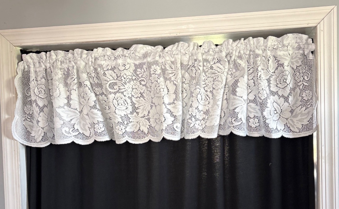 White Lace Window Valance Floral Pattern 72"W x 14"L Light Filtering Curtain gallery