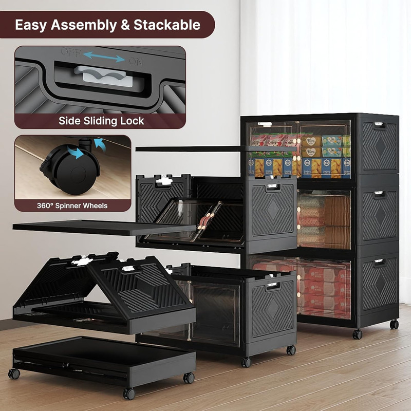 Extra Large Stackable Storage Bins with Lids & Wheels & Door,Foldable Collapsibl gallery