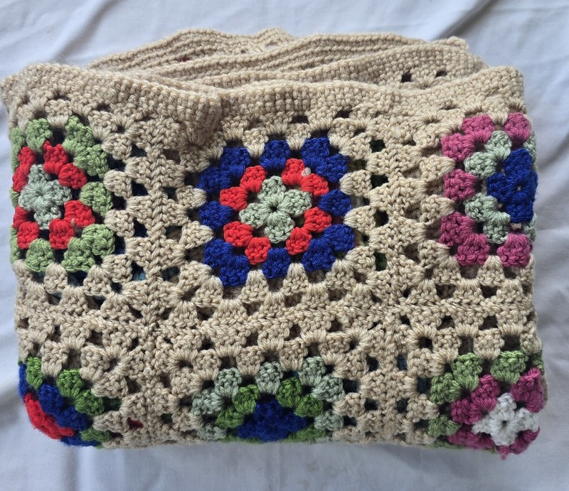 Hand Crocheted Multicolor Afgan Throw Blanket Granny Squares Around 54x41 gallery