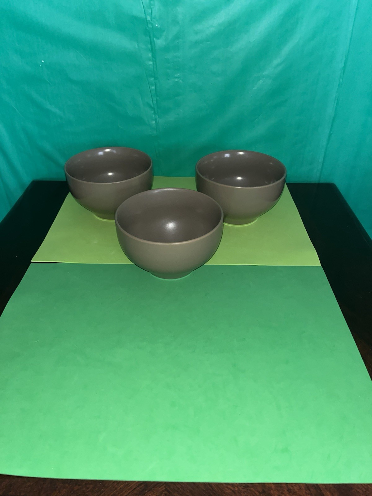 World Market Square Brown / Green / Taupe Cereal Bowl X 3 EUC gallery