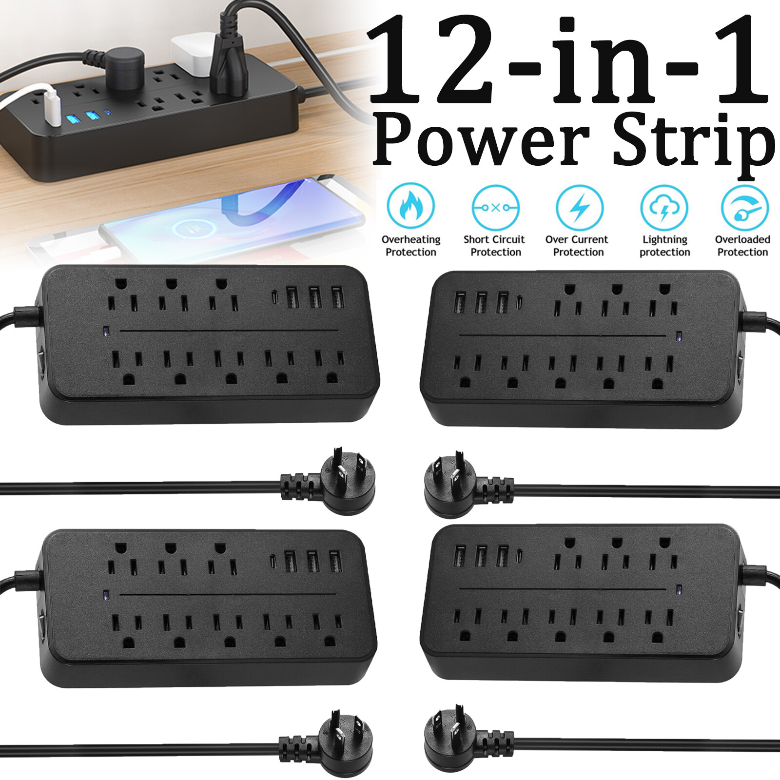 Lot Wall Mountable USB Surge Protector Power Strip with USB Ports 8 Outlet Plugs gallery