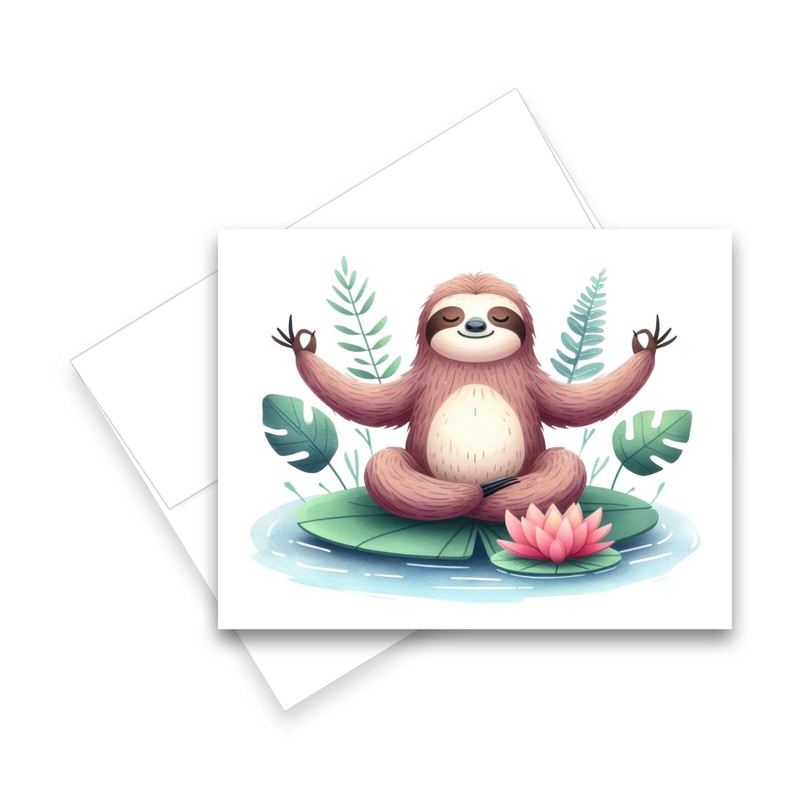 12 Assorted All Occasion Notecards Blank with Envelopes - YOGA SLOTH ( 2 of Each gallery