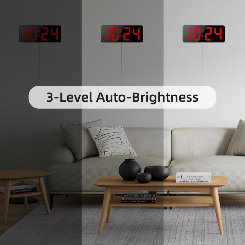 LED Digital Wall Clock with Large Display, Big Digits, Auto-Brightness, 12/24Hr gallery