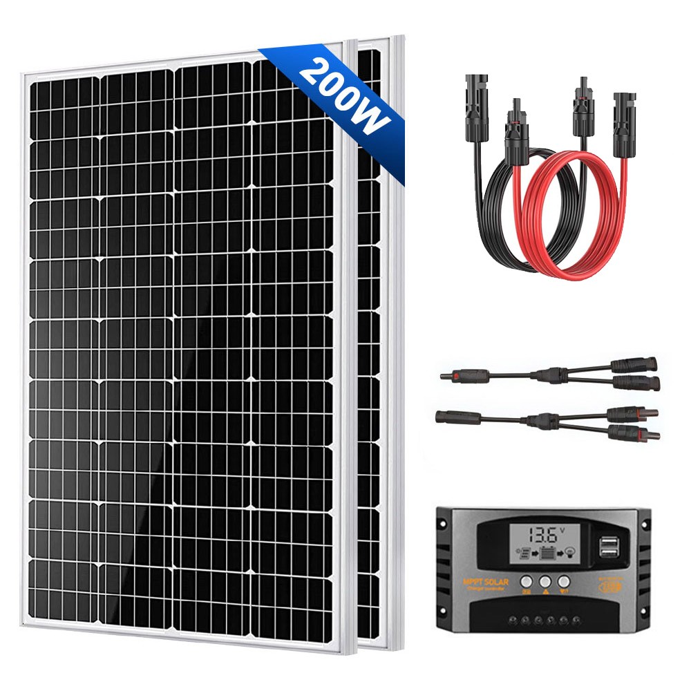 200W Solar Panel Kit Mono 12V Battery Charger Controller Boat RV Car Rooftop gallery