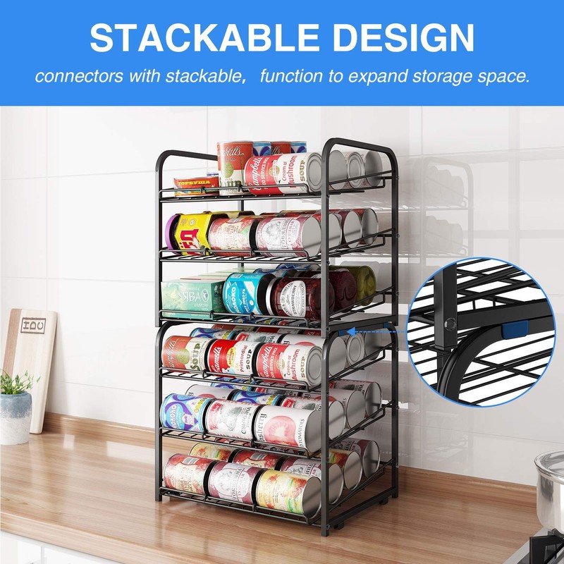 Can Rack Organizer 3 Tier Stackable Can Storage Dispenser for Food Storage Black gallery