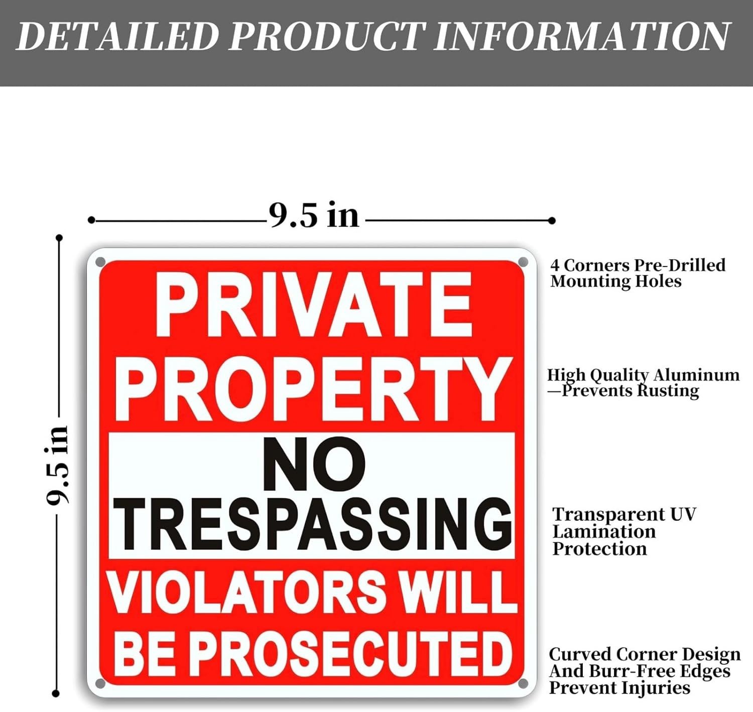 4 Pack Large No Trespassing Signs Private Property, 8x12 Inch Rust Free Aluminum gallery