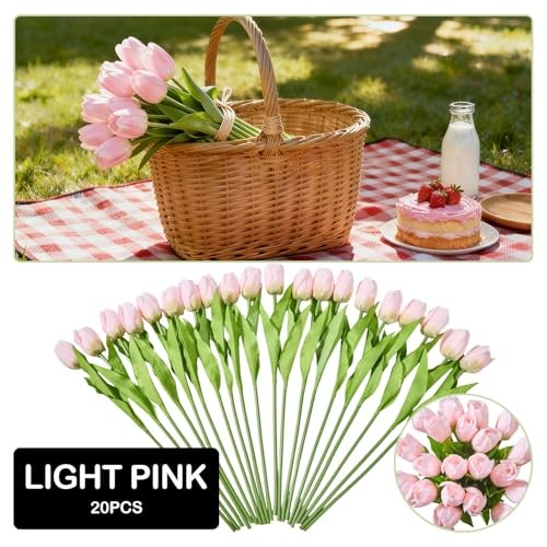 Artificial Tulips 20 Stems () Silk Flowers for Wedding Spring Light Pink gallery